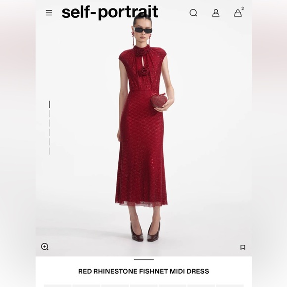 Self-Portrait Red Rhinestone Fishnet Midi Dress - Picture 3 of 10